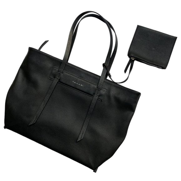 _Tahari black pebbled vintage designer shoulder tote bag +removable zipper pouch - Picture 11 of 11